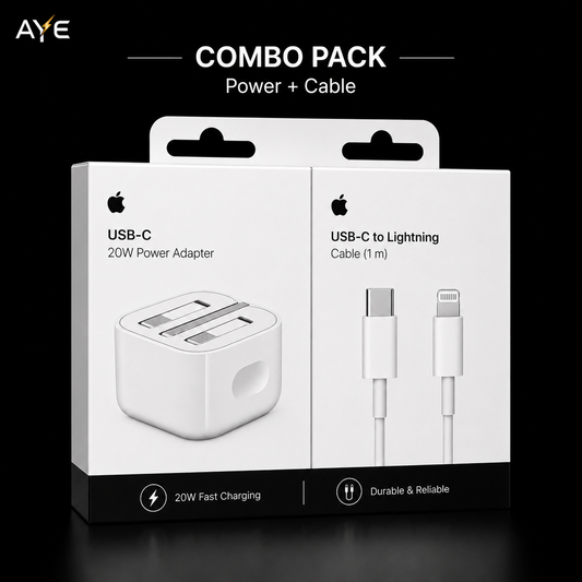 AYE Originals Best-Selling Combo Pack – 20W Fast Charger + Lightning Cable