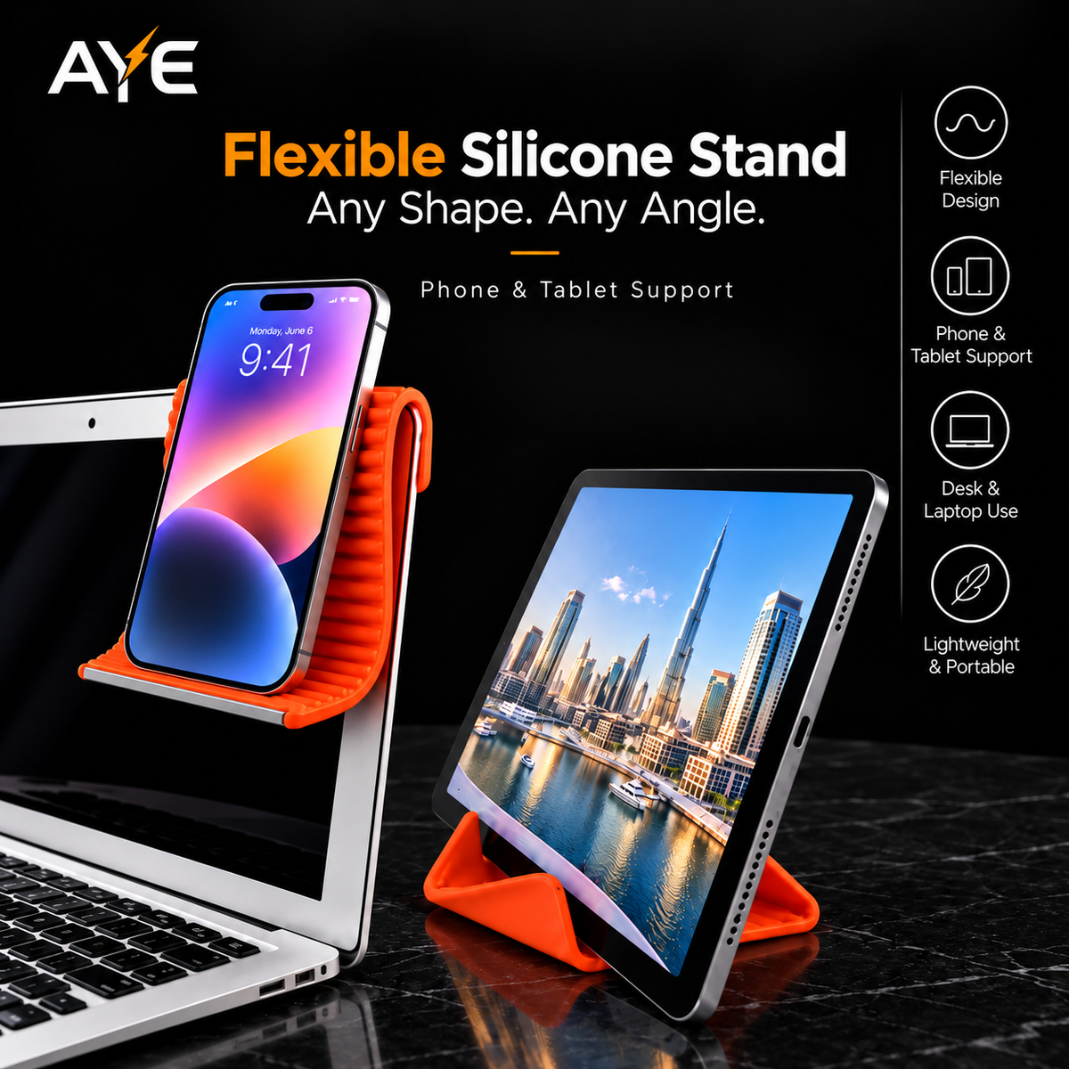 Flexible Silicone Phone & Tablet also laptop Stand